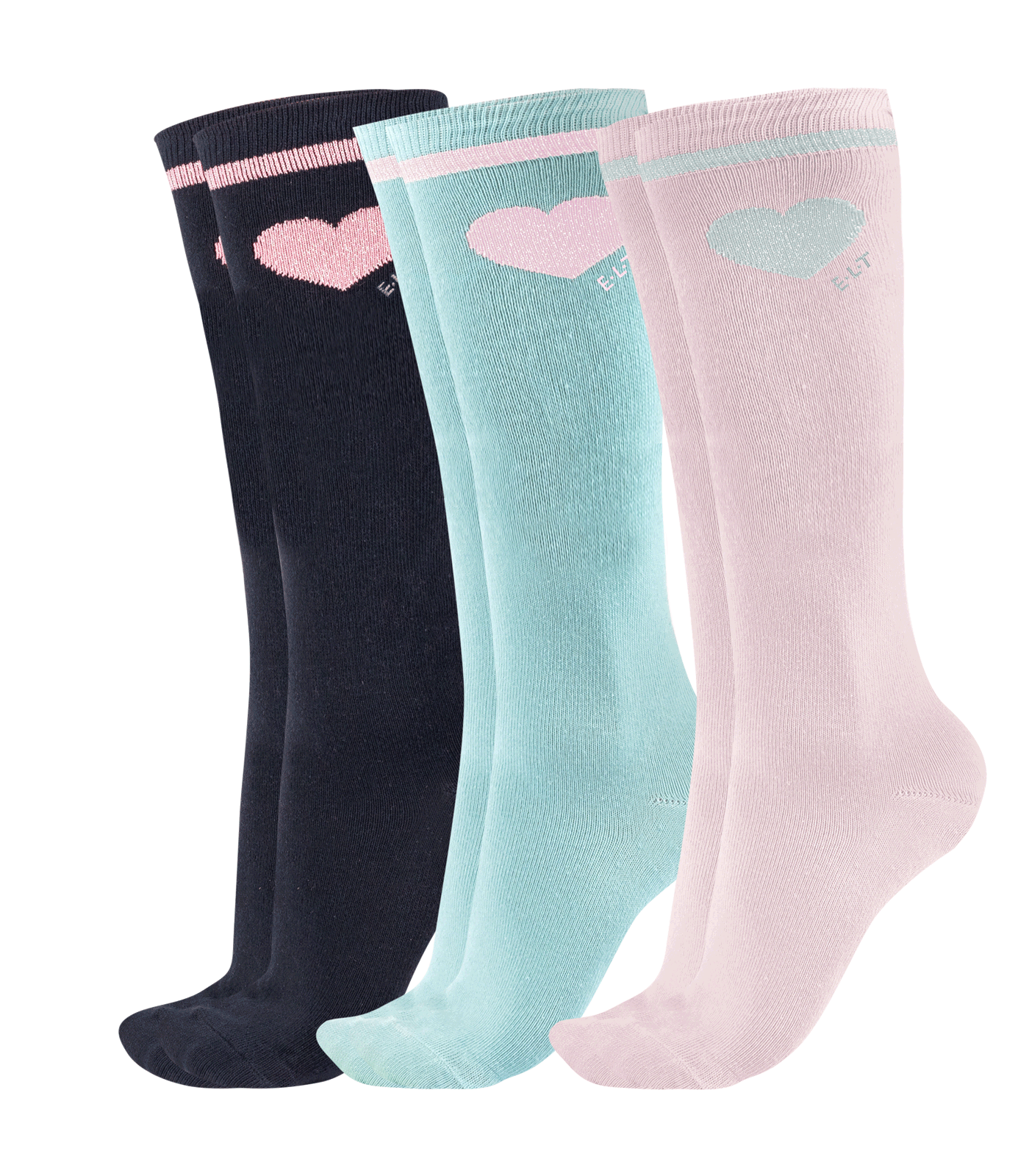 Glitter Riding Socks, kids zartrosa/mint/nachtblau