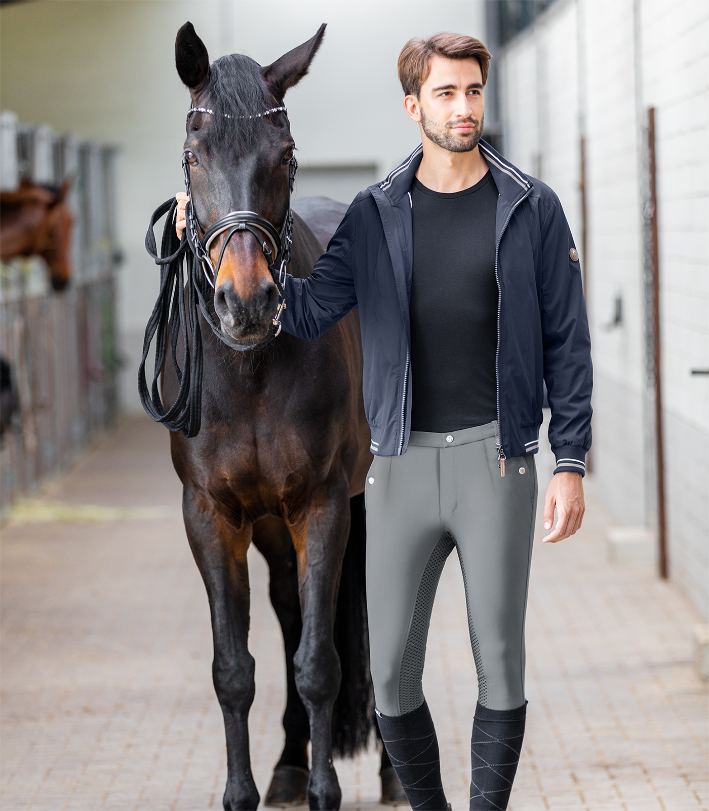 Pantalones de equitación Micro Sport con inserciones en silicona y pinzas, para hombre